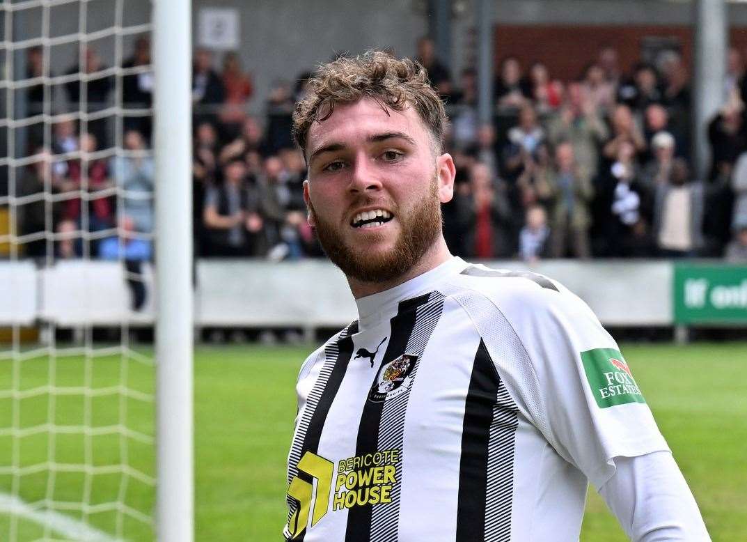 Harvey Bradbury – headed in Dartford’s goal in the first half of their 1-1 draw with Hampton. Picture: Keith Gillard