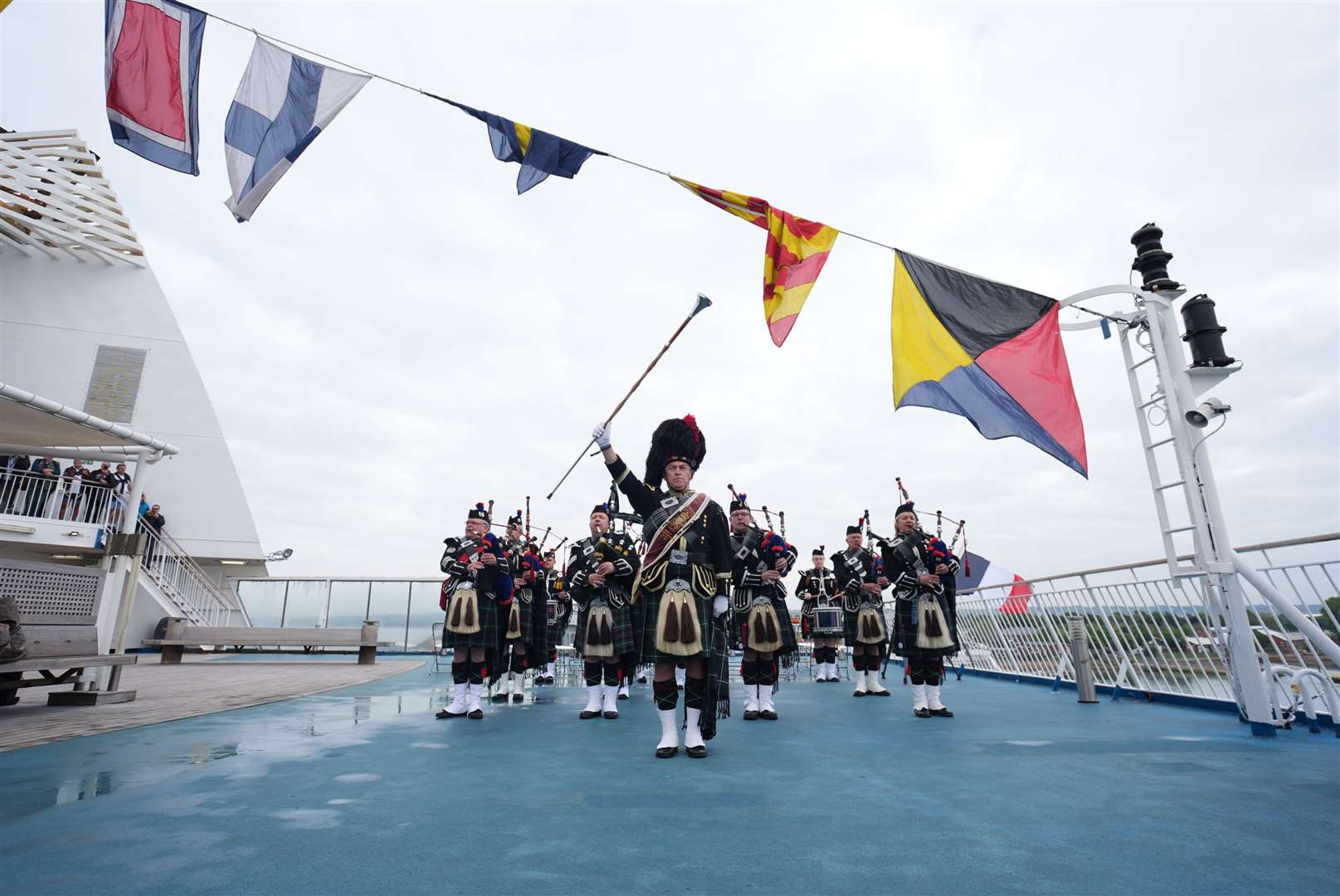 The Jedburgh Pipe Band played on board the ship (Jordan Pettitt/PA)