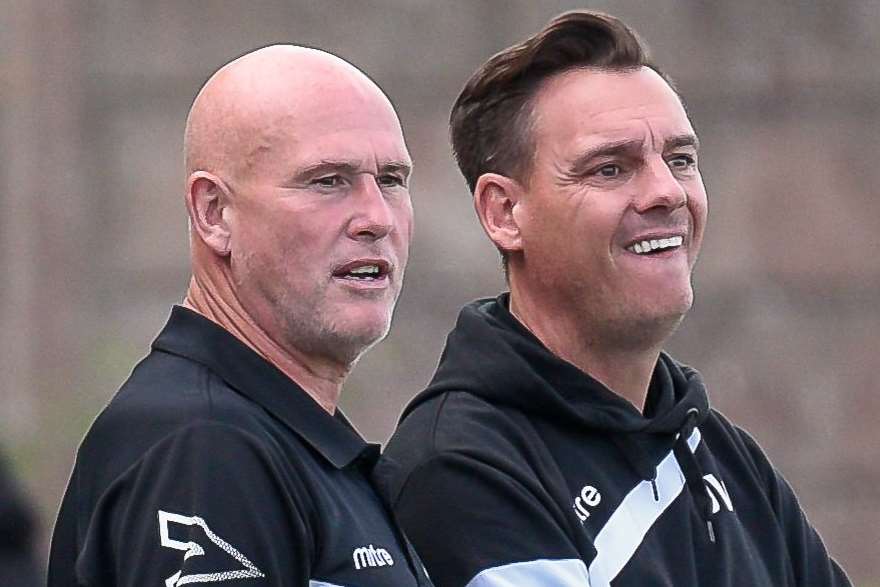 Ashford United manager Jason Whitmore (right) Picture: Alan Langley