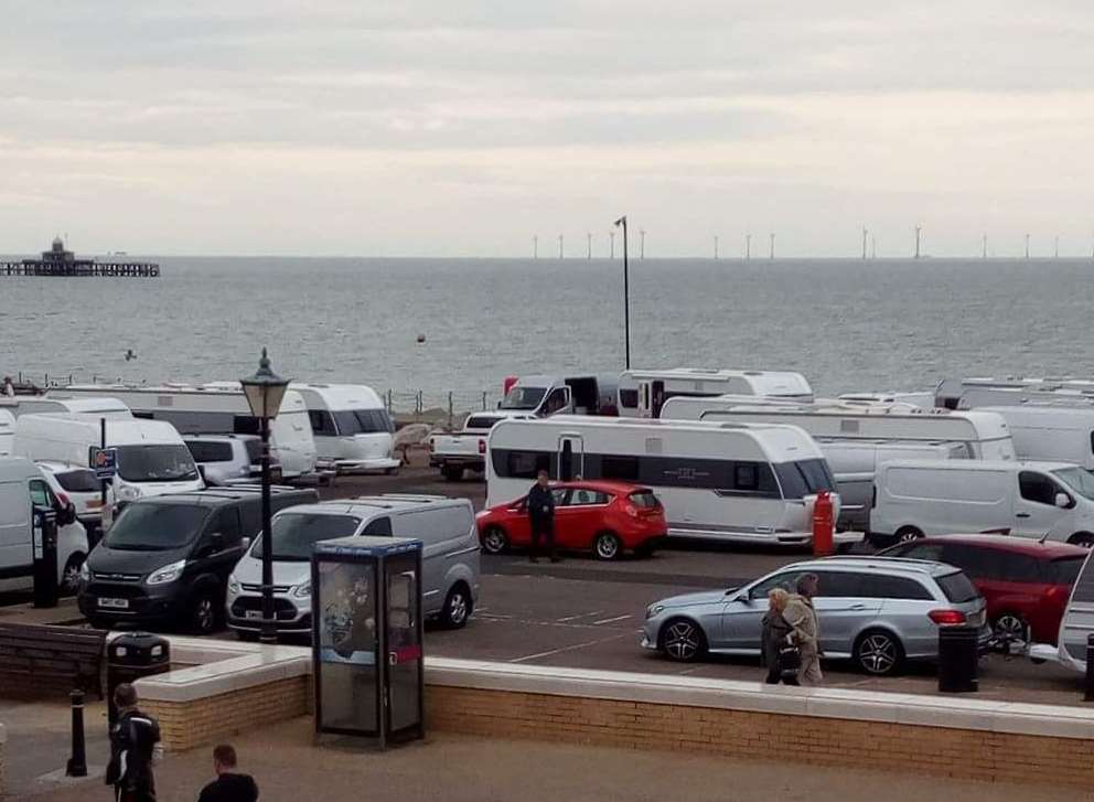 The travellers' caravans in the Neptune car park in Herne Bay.