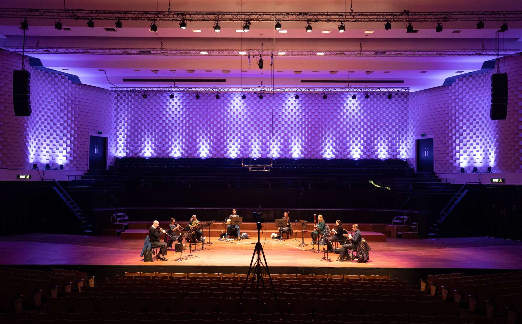 A wind octet from Bournemouth Symphony Orchestra rehearse in February ahead of an online streamed performance (Andrew Matthews/PA)