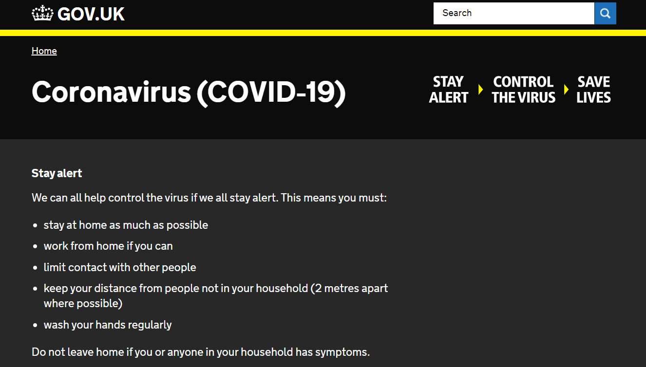 The Government’s main coronavirus web page (Gov.uk/Screengrab)