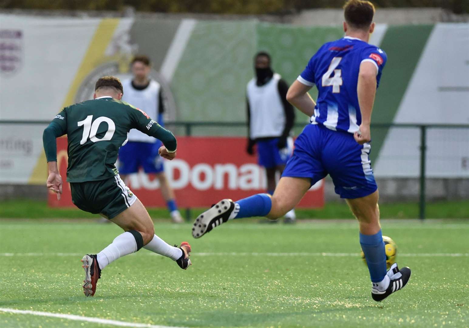 Louis Collins goes for goal during Ashford’s 3-0 win over East Grinstead. Picture: Ian Scammell