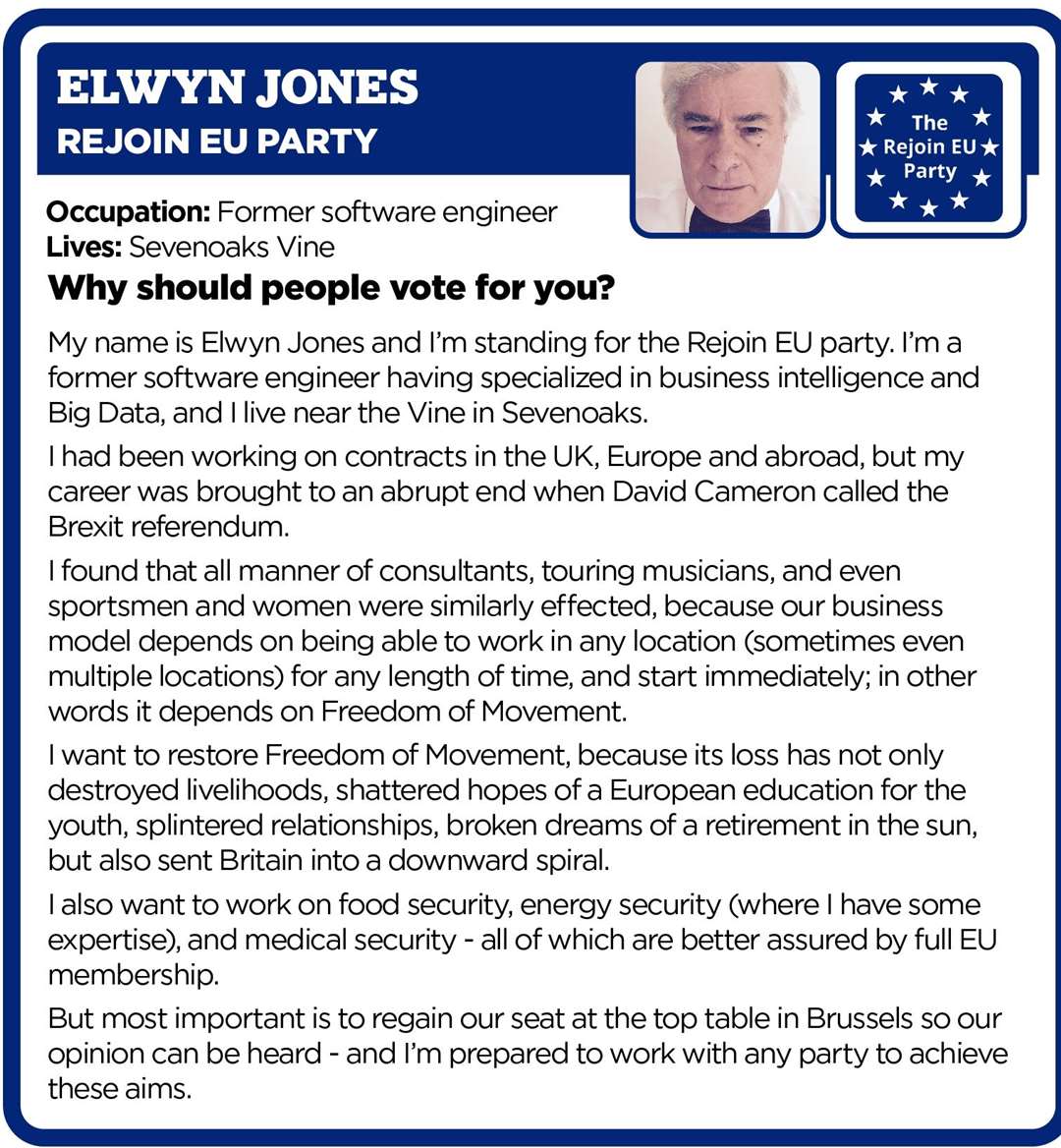 Elwyn Jones is the Rejoin EU prospective parliamentary candidate for Sevenoaks. Picture: Elwyn Jones