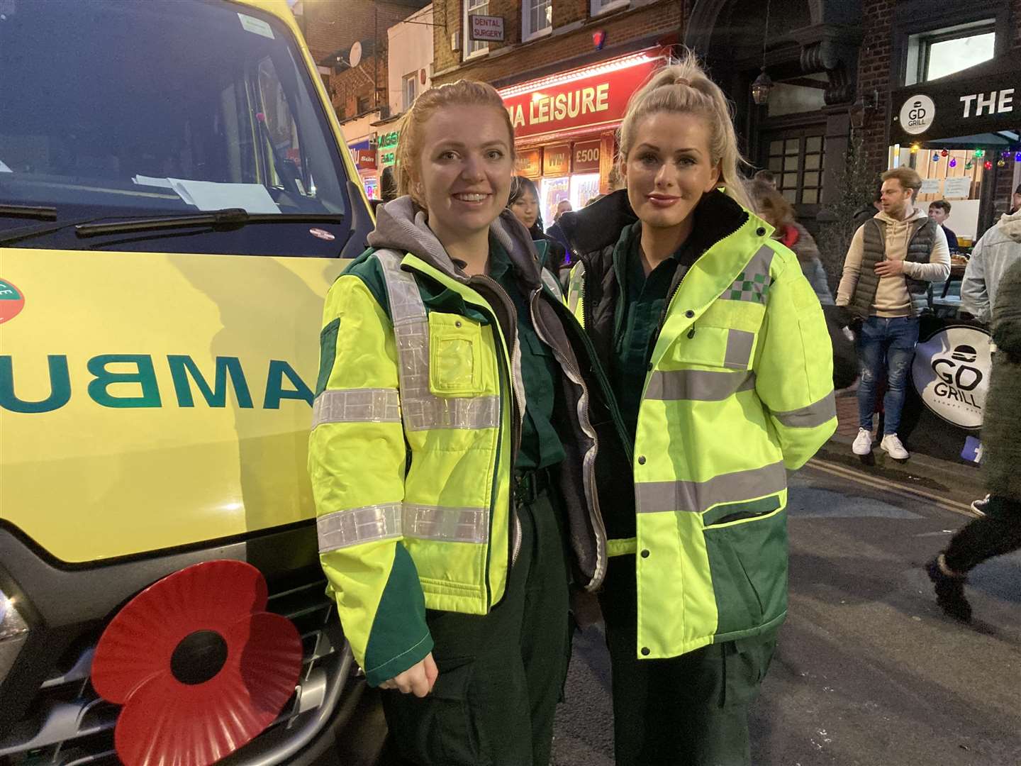 Eleanor Hulme, left, and Lauren Pain of BM Ambulance on duty at the Sittingbourne Christmas lights switch-on