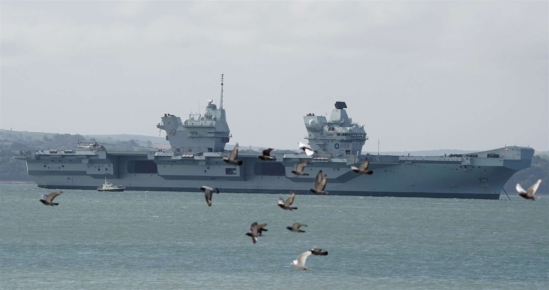 HMS Prince of Wales off the coast of Gosport (Gareth Fuller/PA)