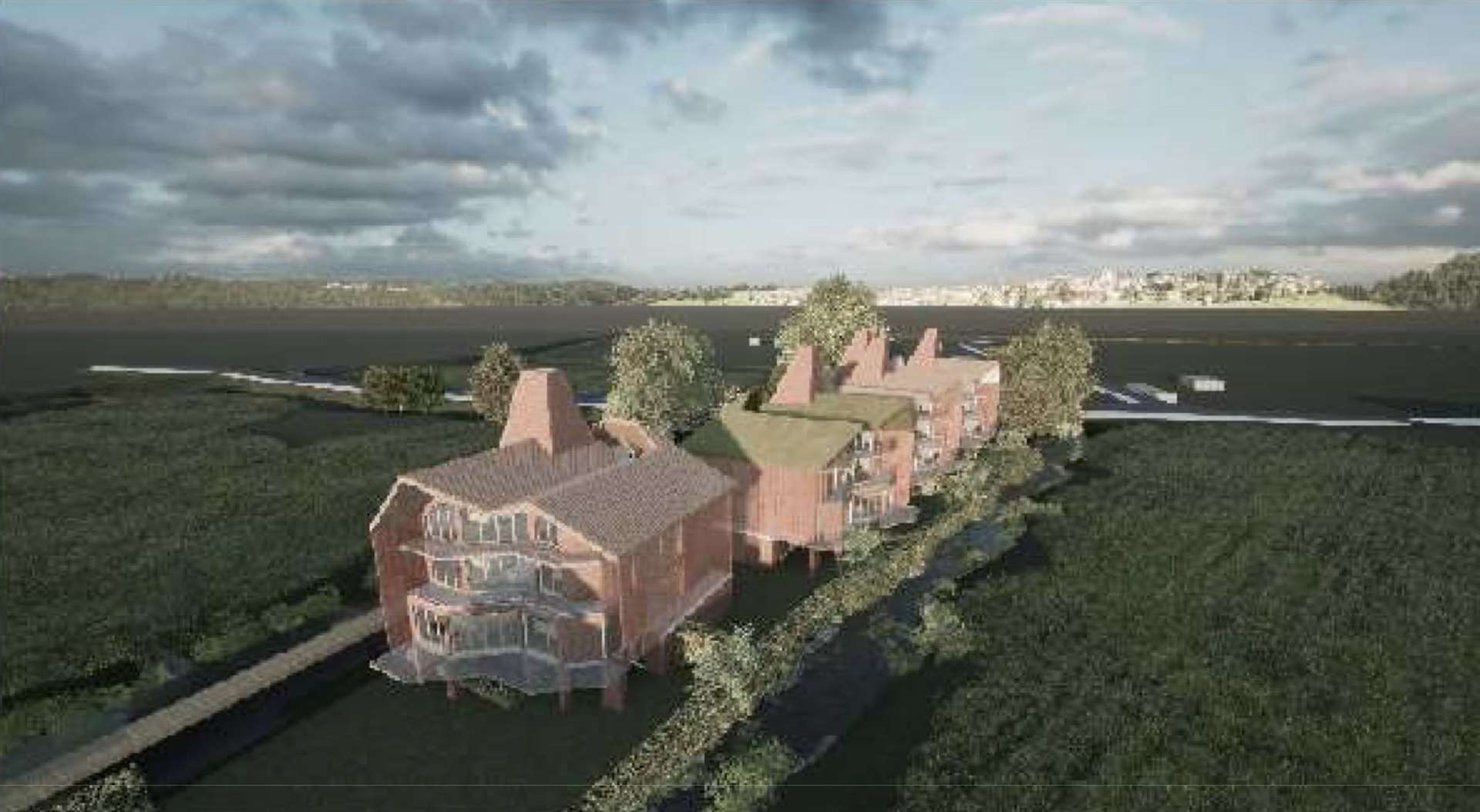 The homes have been designed based on oast houses in the county