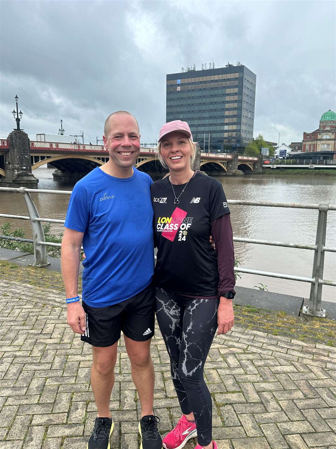 Darren Wood’s partner Kellyjo Tapsell now shares his love of running and they ran the Riverfront parkrun in Newport together (Handout/PA)