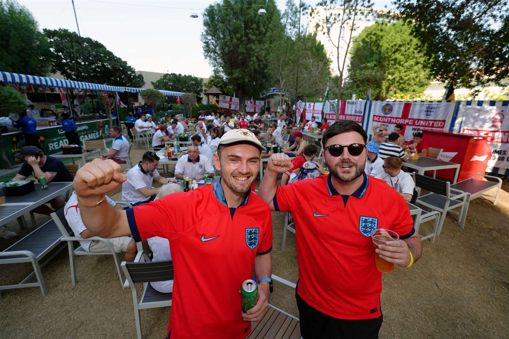 England fans Ian Fox (left) and Adam Close (right), ahead of kick-off (Nick Potts/PA)