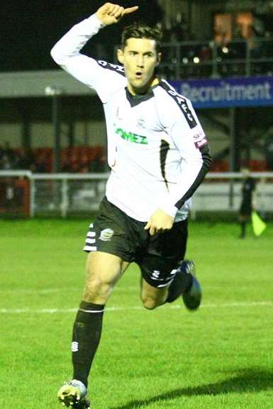 James Rogers celebrates scoring Dover's opening goal