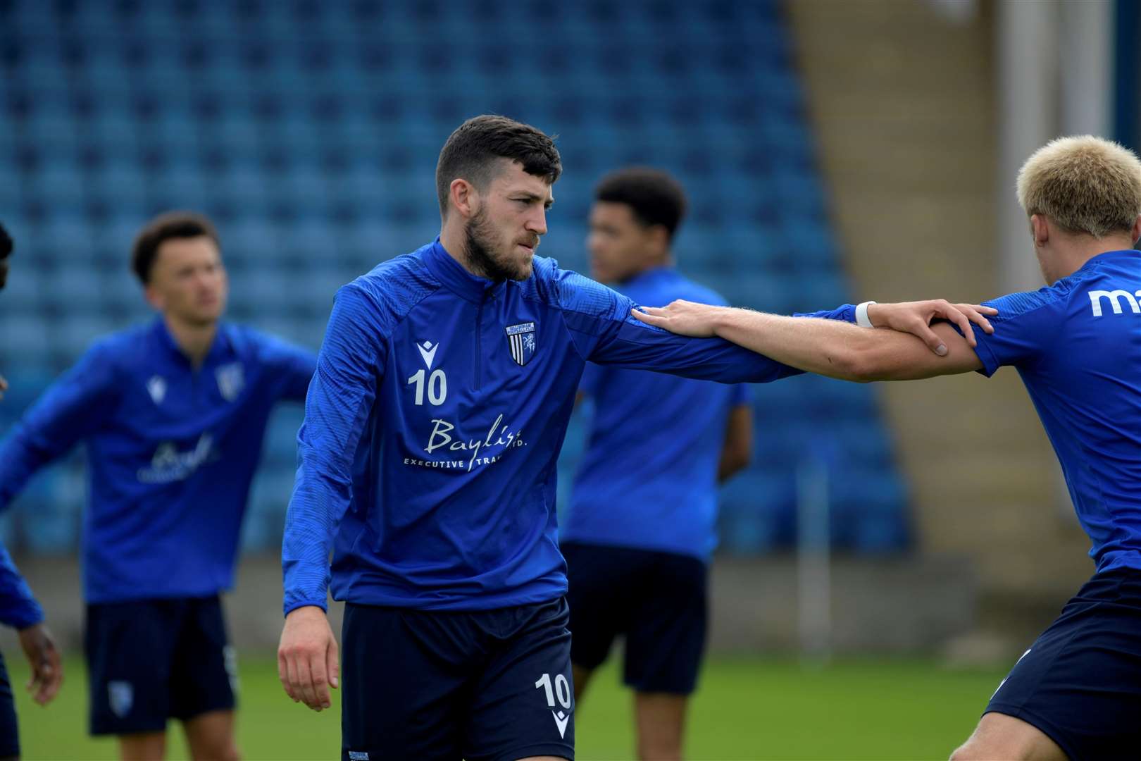 Recent signing Ashley Nadesan warms up at Priestfield ahead of their training session Picture: Barry Goodwin