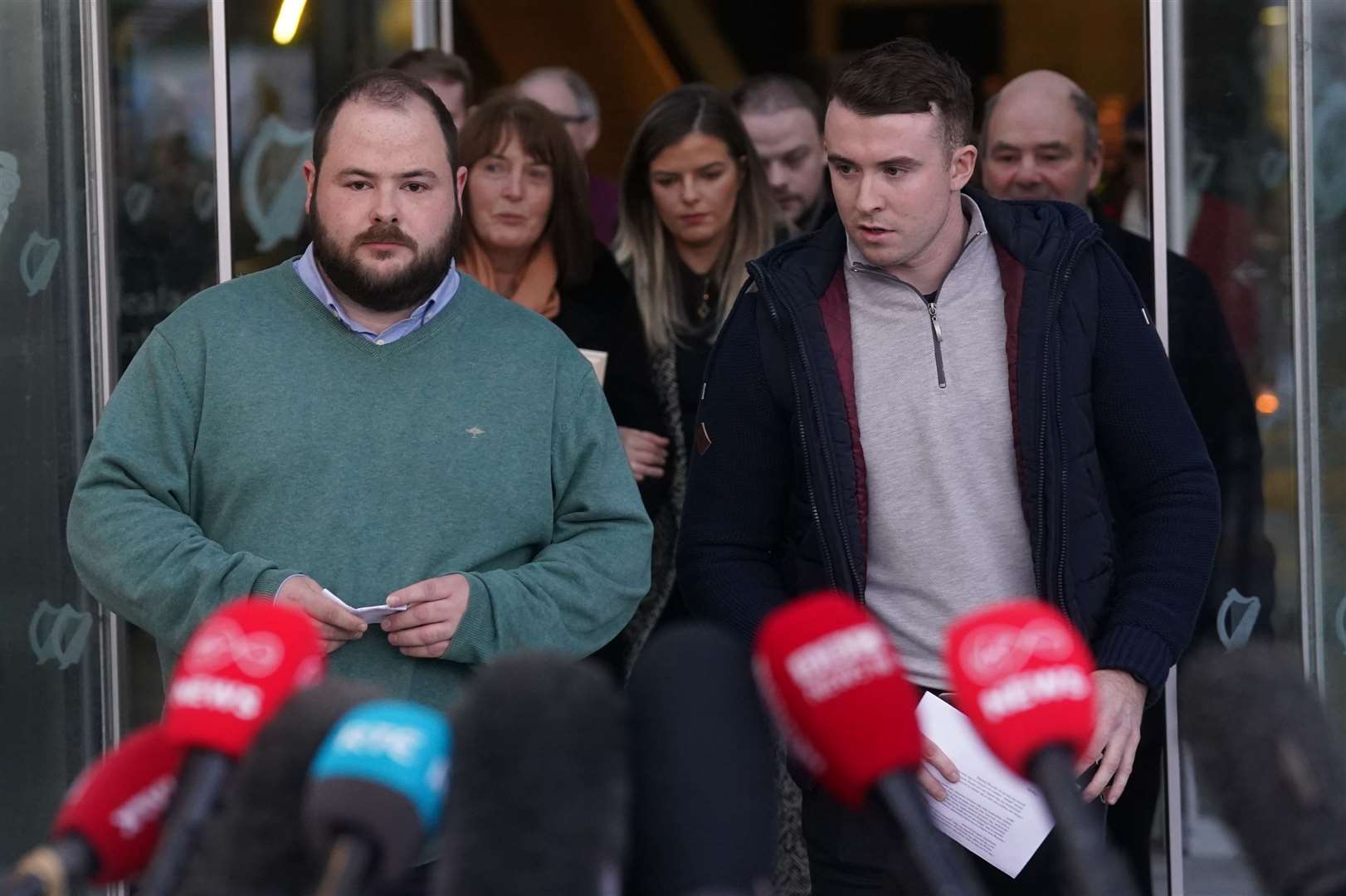 Ashling Murphy’s brother Cathal (left) and boyfriend Ryan Casey paid tribute to the schoolteacher, calling her ‘beautiful’ and ‘talented’ (Brian Lawless/PA)