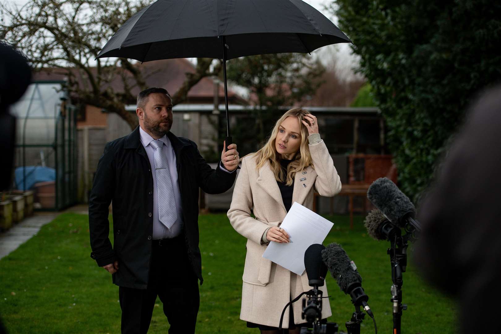 Lissie Harper, the widow of Pc Andrew Harper, speaking to the media in Stadhampton (Jacob King/PA)