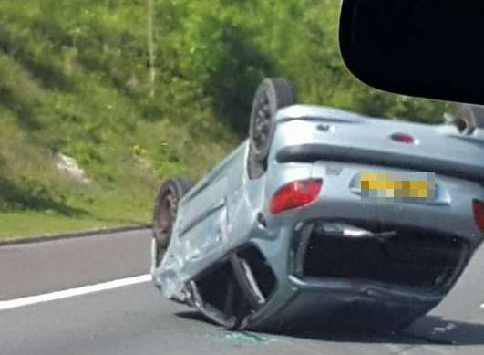 A Peugeot turned on its roof