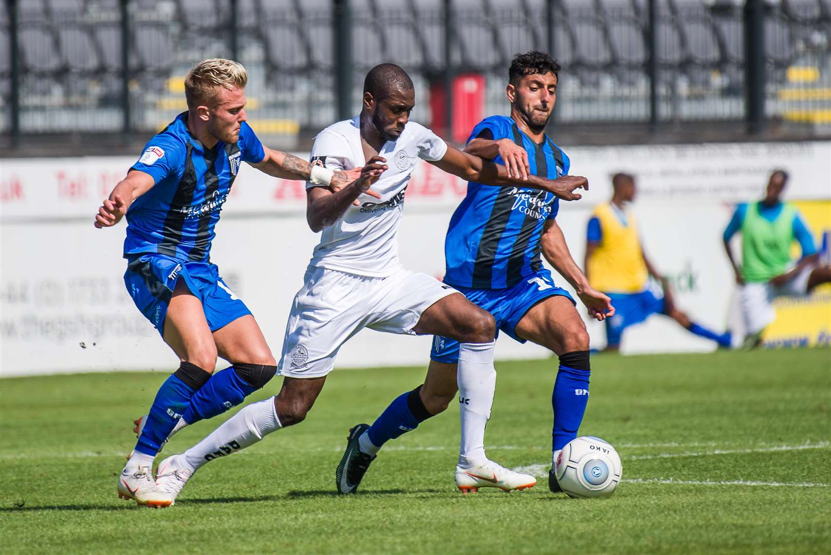 Action from the pre-season friendly between Dover and Gillingham at Crabble. Picture: Alan Langley