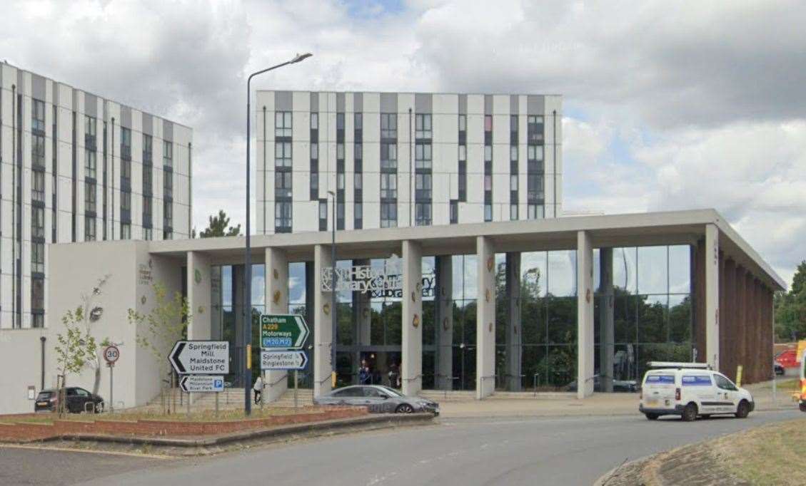 Laura was comforted by staff at Maidstone Library while she called 101. Picture: Google