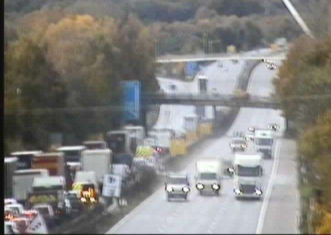 Flooding has partially closed the M20 in Ashford. Picture: National Highways