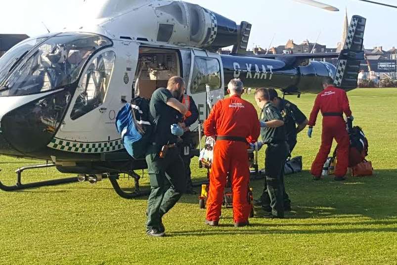 The air ambulance landed in the Memorial Park