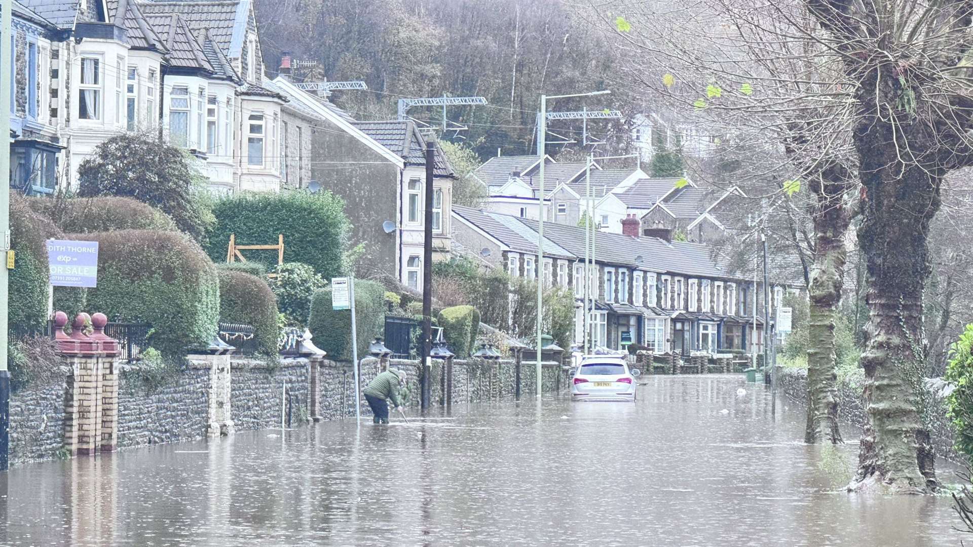 The River Taff flooding in Pontypridd, Wales, on Sunday (Emmawales123/PA)