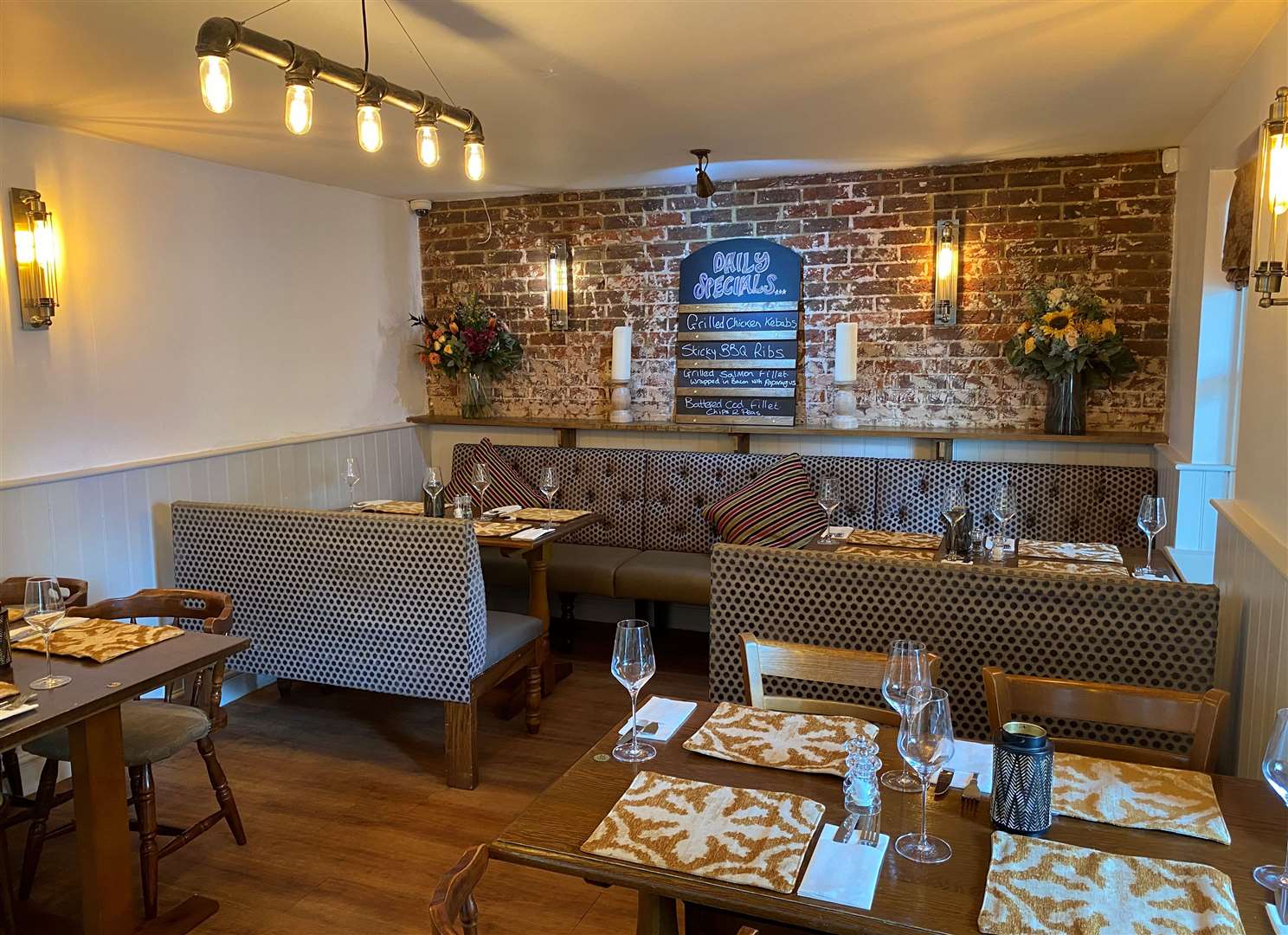 The dining area inside pub