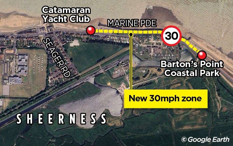 Where the new 30mph zone in Marine Parade, Sheerness, would be