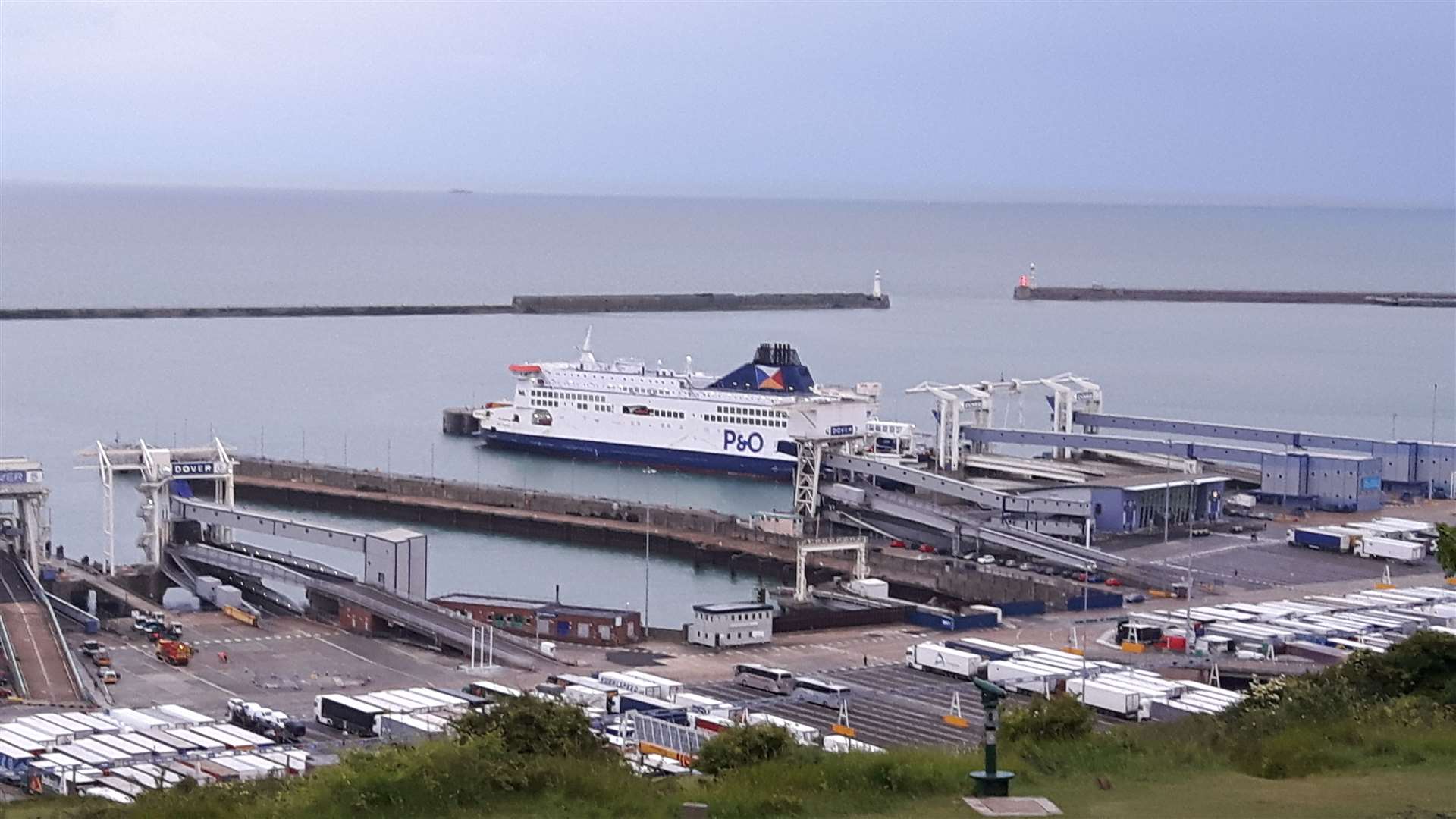 A P&O ferry in berth at the Port of Dover