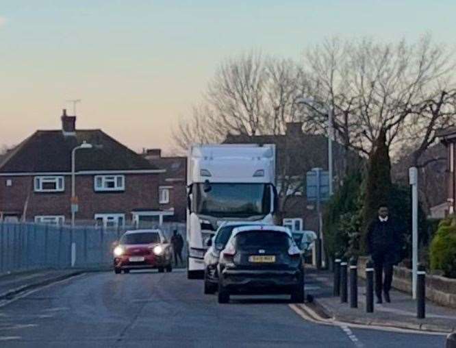 The lorry parked in Packham Road, Northfleet