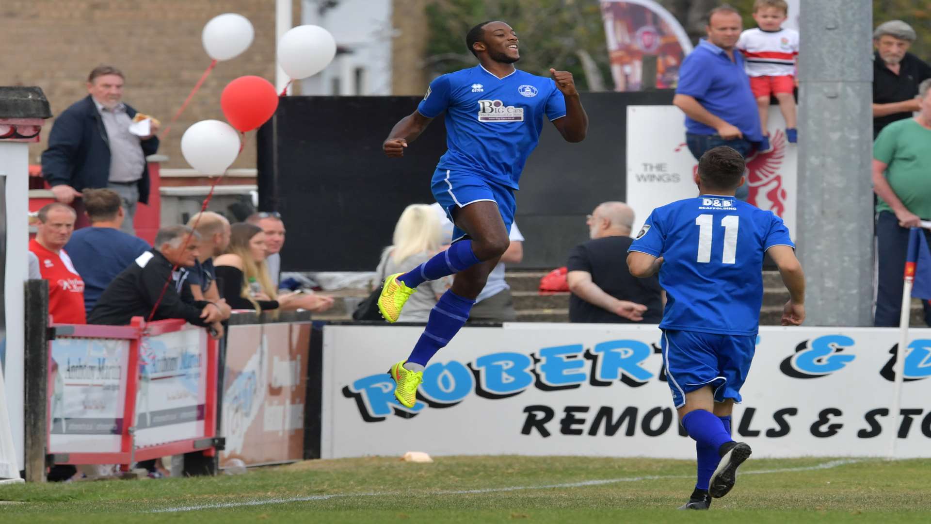 Chelmsford striker Shamir Mullings celebrates a goal against Welling Picture: Keith Gillard