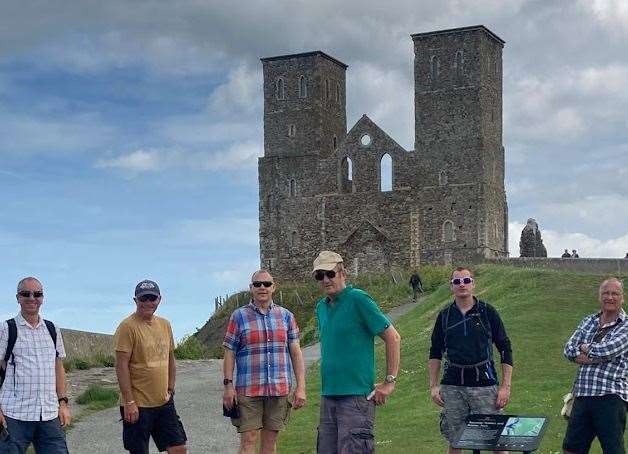 The group stop to see the sites, including Reculver Towers near Herne Bay