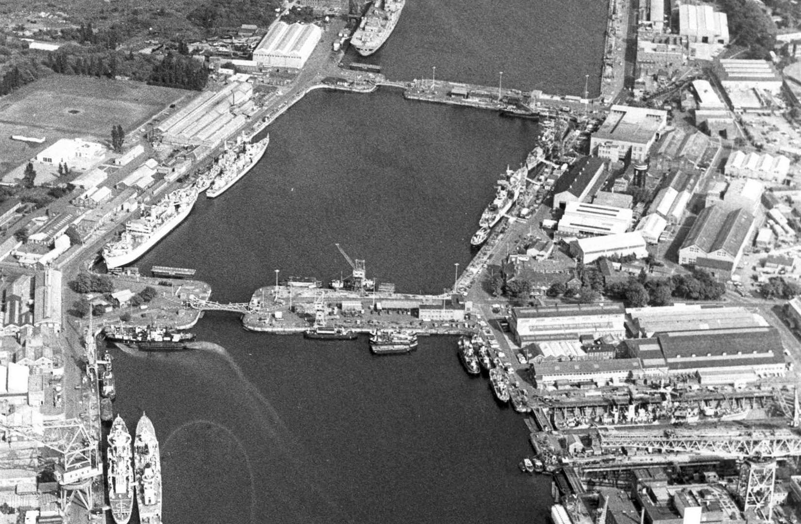 An aerial view of one probable target - Chatham docks - in 1975