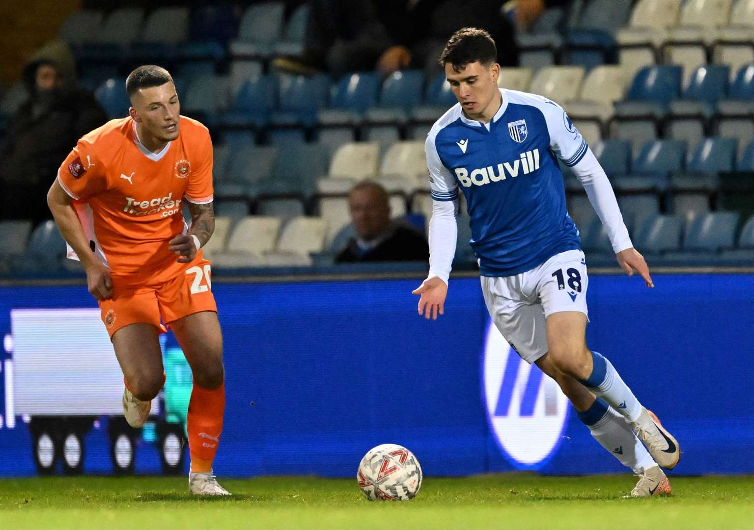 Marcus Wyllie on the ball for Gillingham in the second half against Blackpool on Saturday. Picture: Keith Gillard