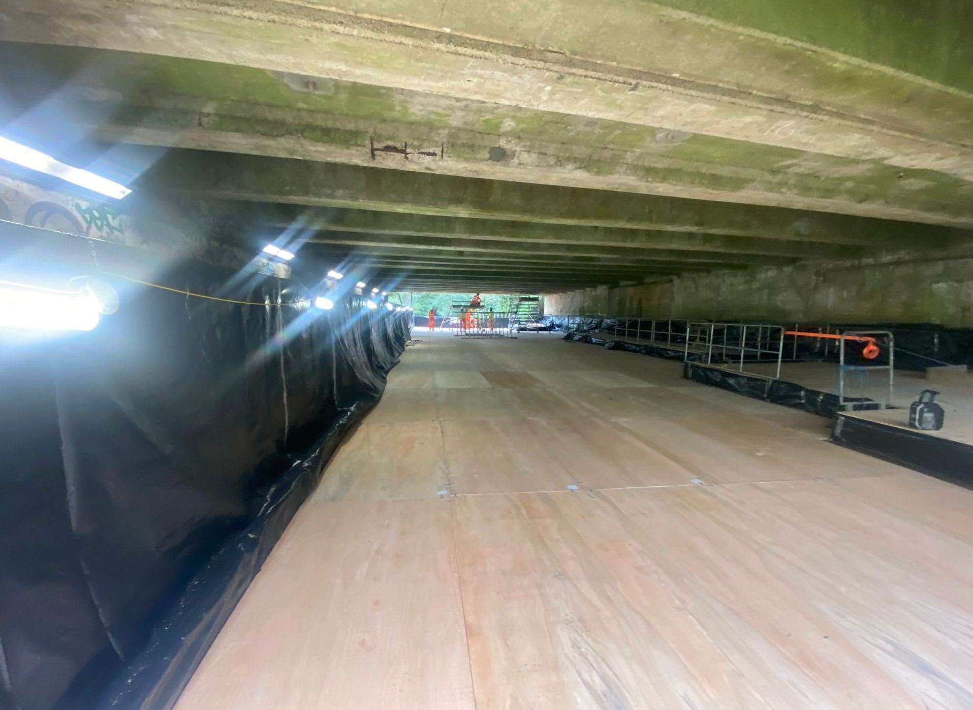 A huge pontoon the size of two tennis courts has been placed over the Great Stour River. Picture: National Highways