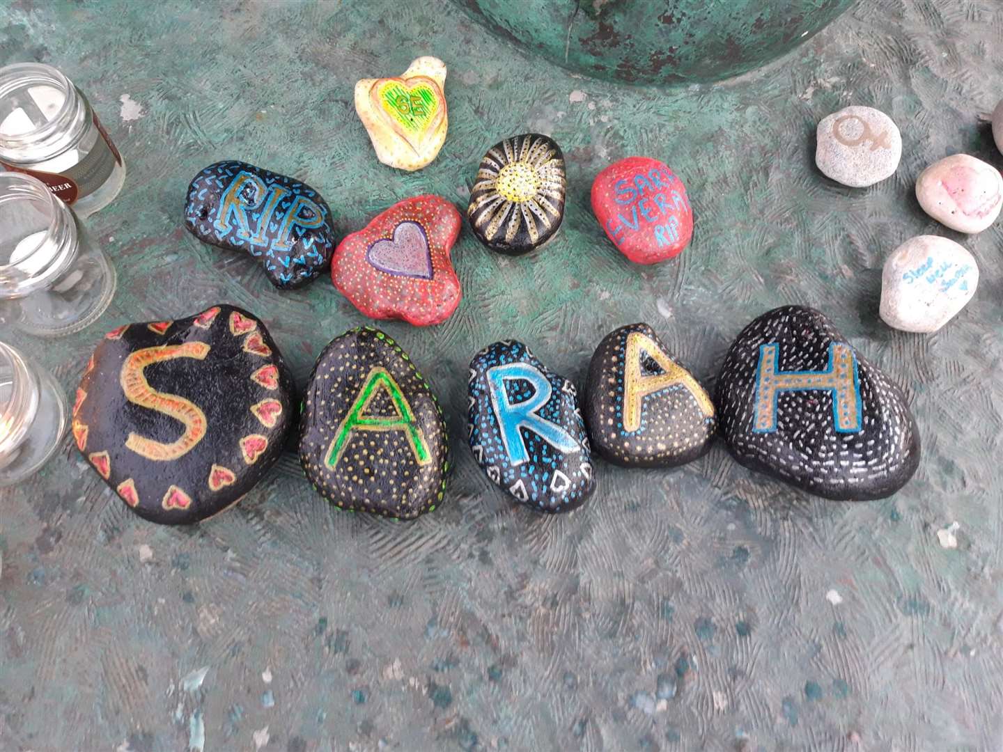 Decorated pebbles in memory of Sarah Everard in Deal last week. Picture provided by Susan Carlyle