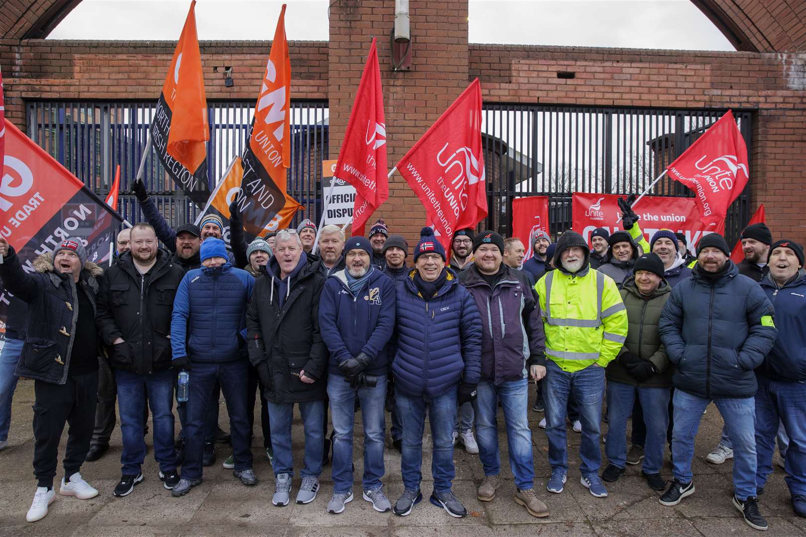 Members of Unite and GMB on a picket line at Translink’s Europa bus station on Glengall Street in Belfast during a 24-hour dispute over pay in December (Liam McBurney/PA)