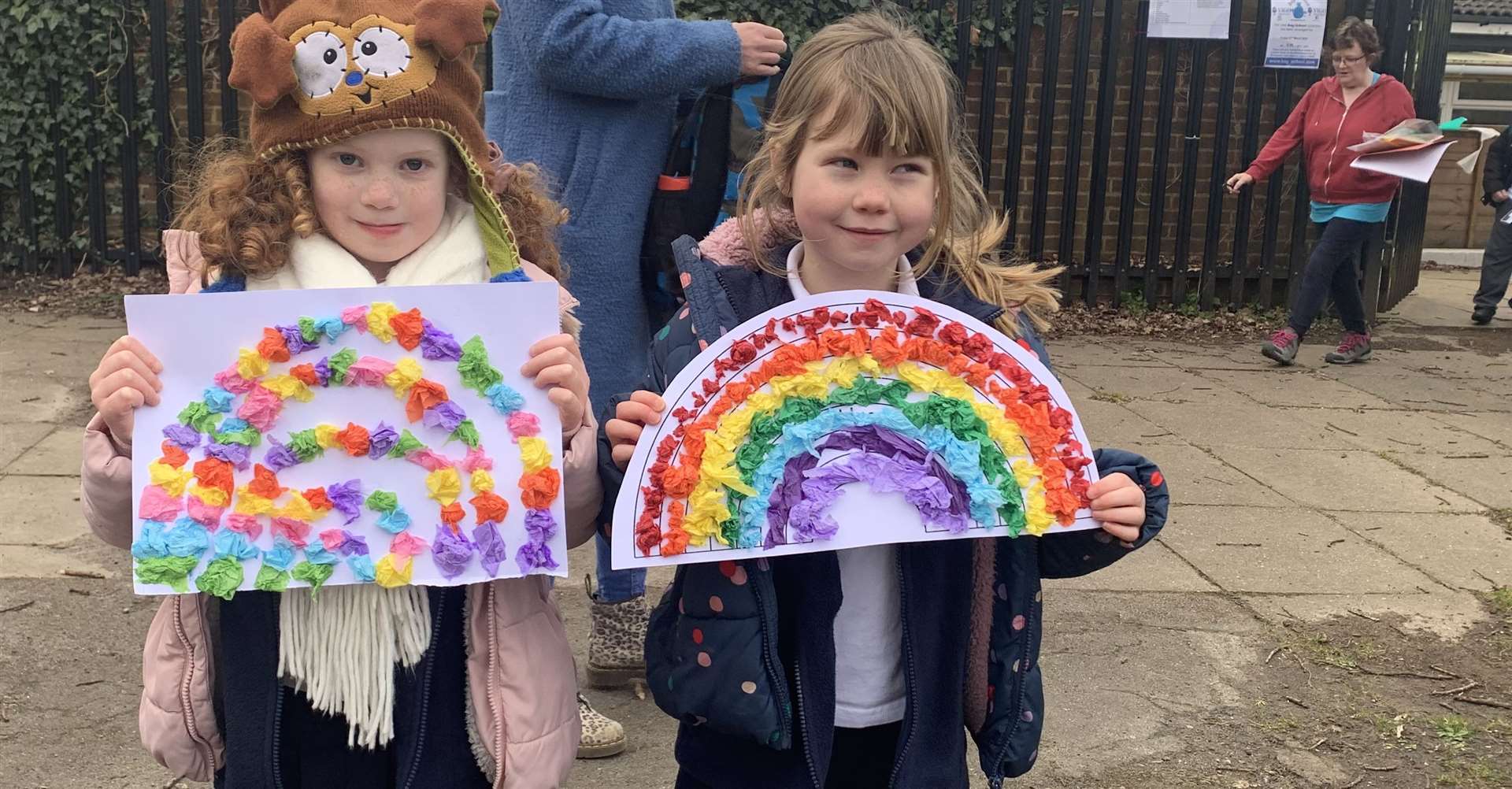 Sienna and Etta, both five, with their rainbows at Vigo Village School