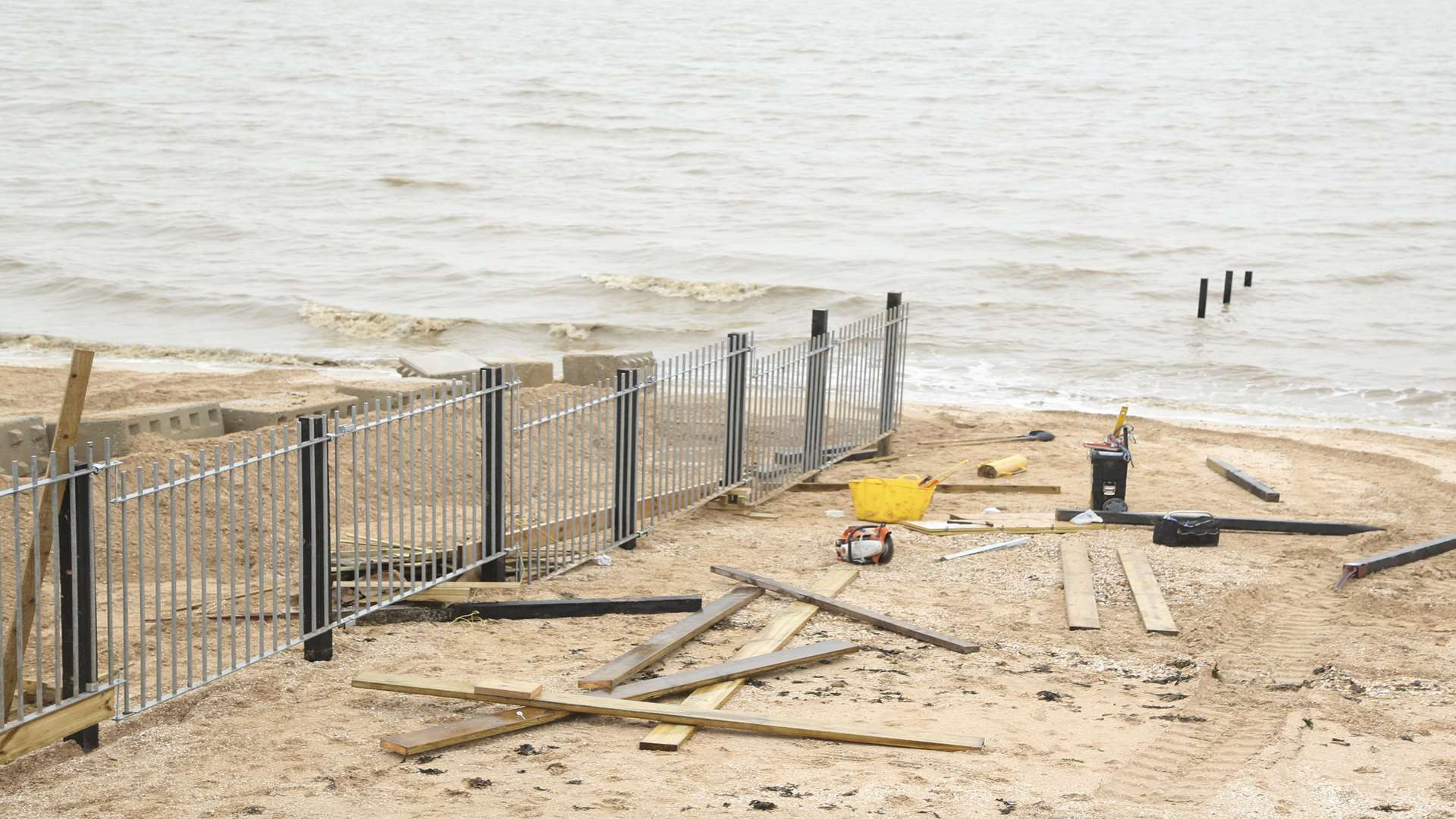 Railings being installed by Central Beach Holiday Park on Leysdown beach, Sheppey. Picture: LauraKay