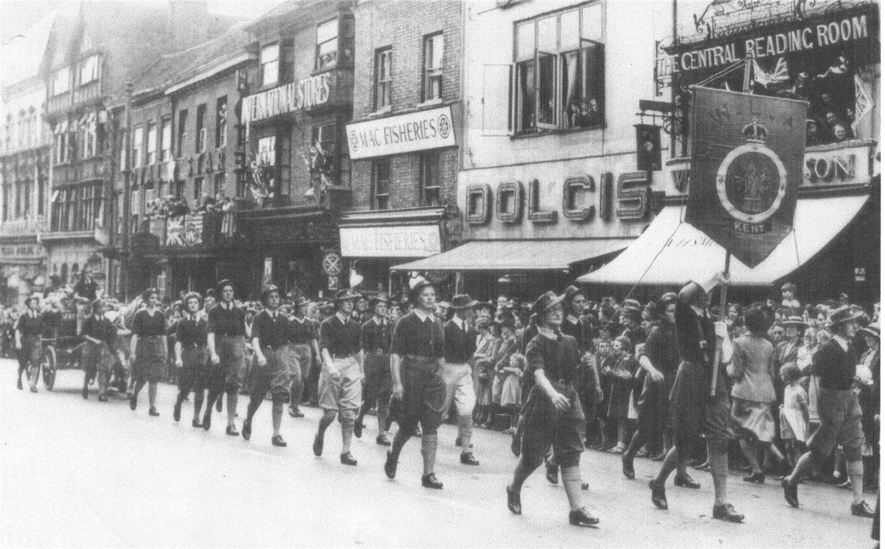 Members of the Women’s Land Army on a Victory Parade through Maidstone in 1945