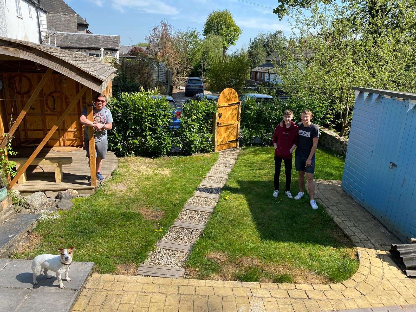 Ms Steatham has been visited by her brother Simon (left) and her 24-year-old son Charlie (right) and his boyfriend Robin (centre) (Angela Steatham/PA)