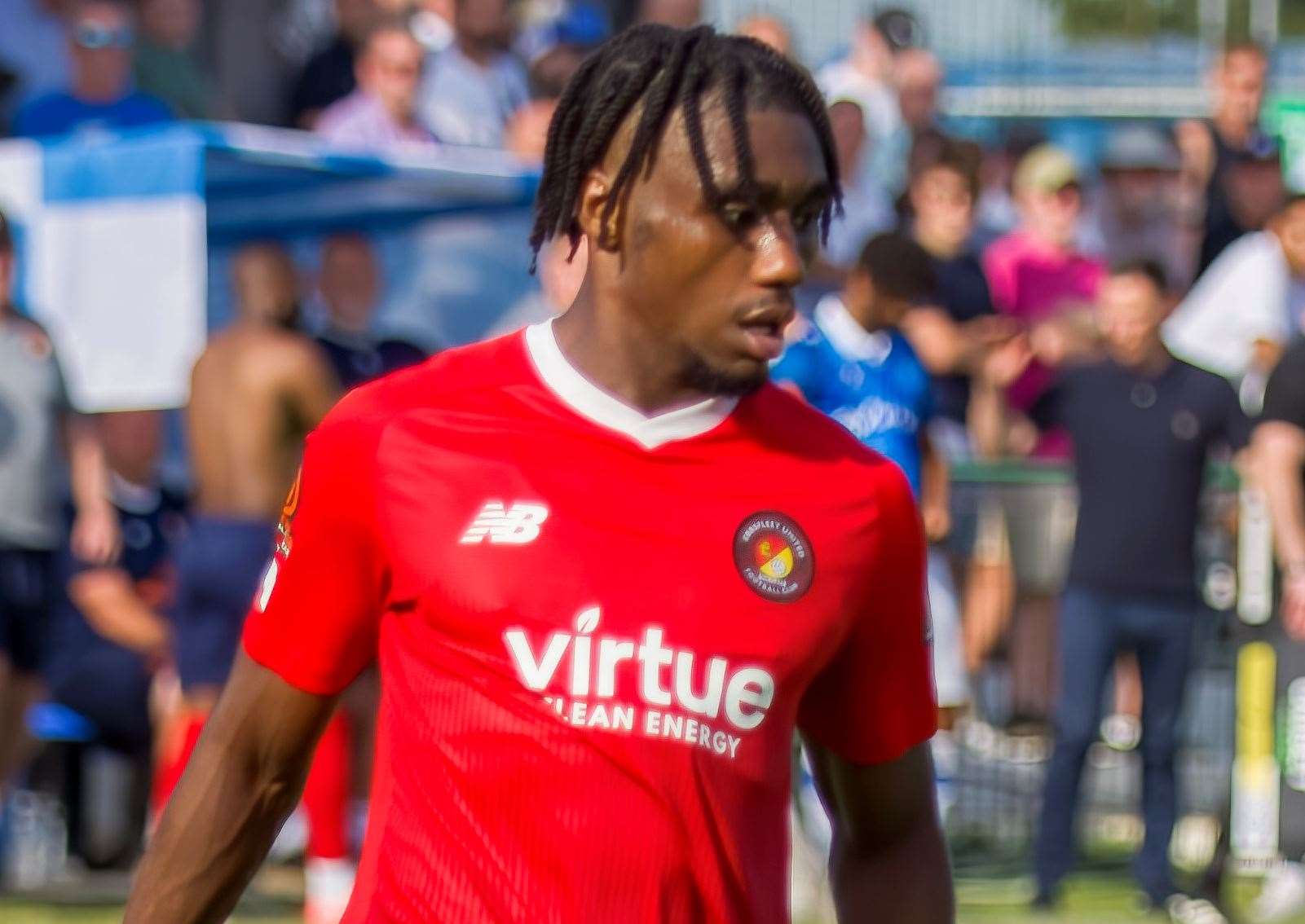 Ebbsfleet’s Darren McQueen – scored twice against Boreham Wood on Saturday. Picture: Ed Miller/EUFC