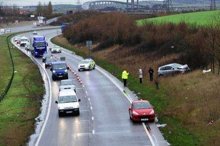 A car on the A249 embankment