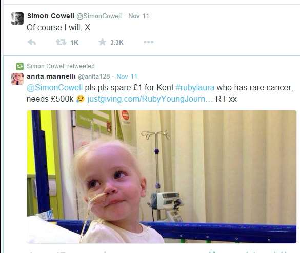 Simon Cowell has joined Ruby Laura's campaign