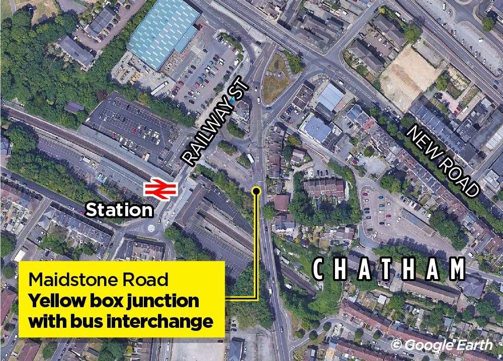 A yellow box junction will be monitored by cameras next to Chatham Train Station.