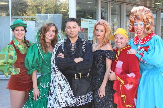 The cast of The Woodville panto, from left Eleanor Sandars, Keavy Lynch, Ricky Norwood, Edele Lynch, Ant Payne and Robert Pearce