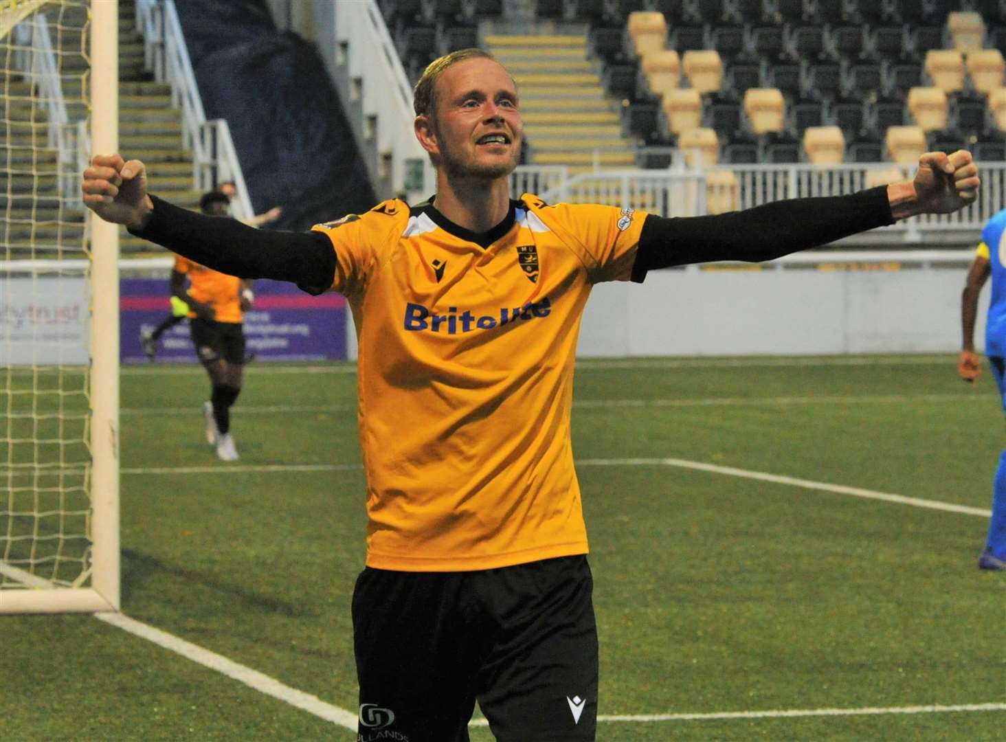 Scott Rendell celebrates his goal against Concord Picture: Steve Terrell