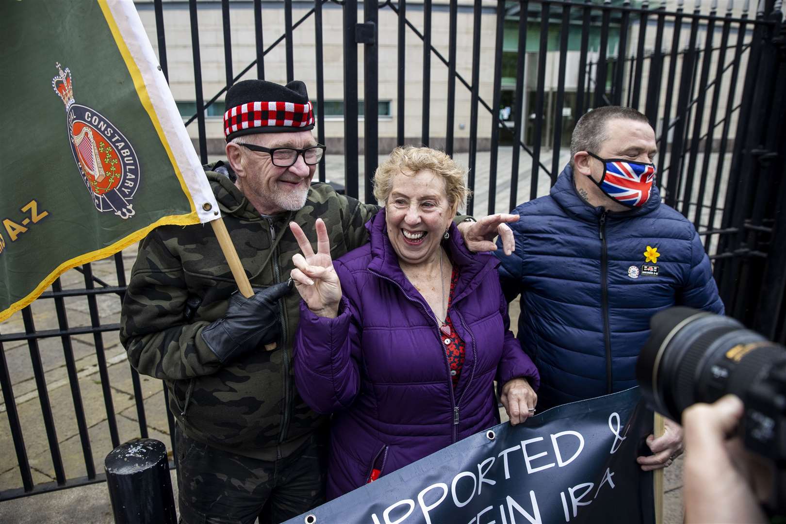 Supporters of the two veterans accused of the murder of Joe McCann in 1972 celebrate after the case collapsed (Liam McBurney/PA)