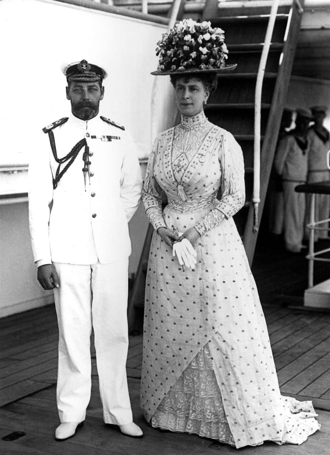 King George V and Queen Mary aboard the Medina on their way to Delhi in 1911 (PA)