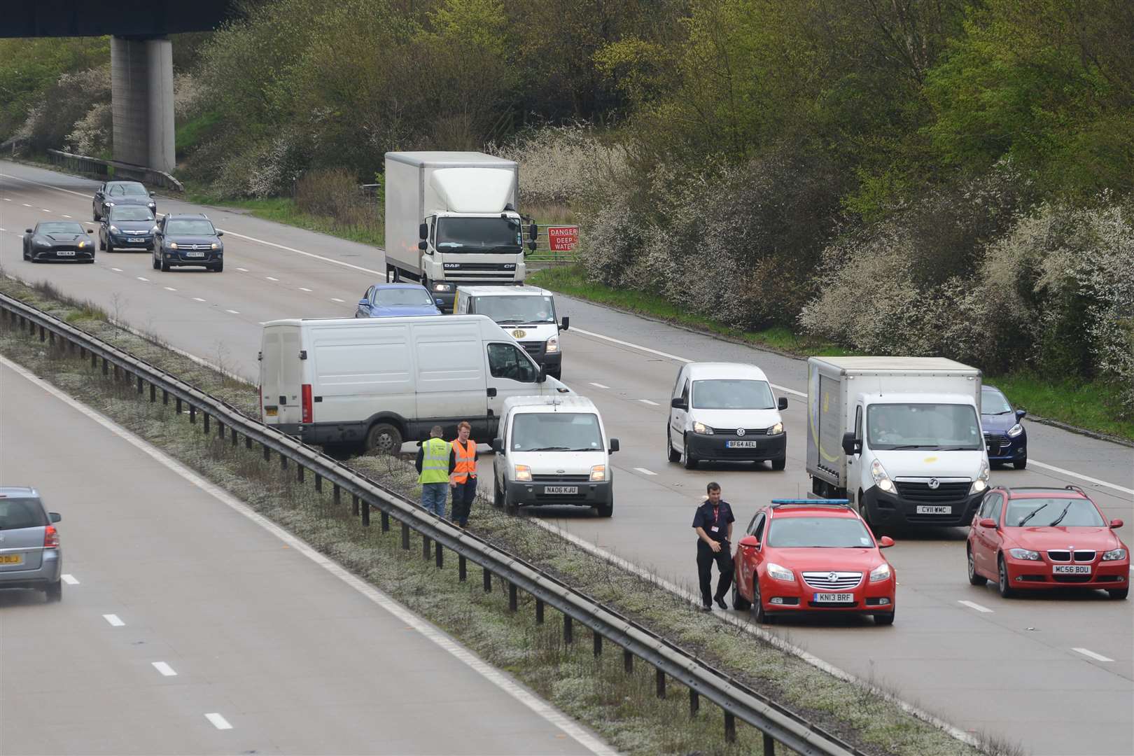 One lane was closed while the van was righted