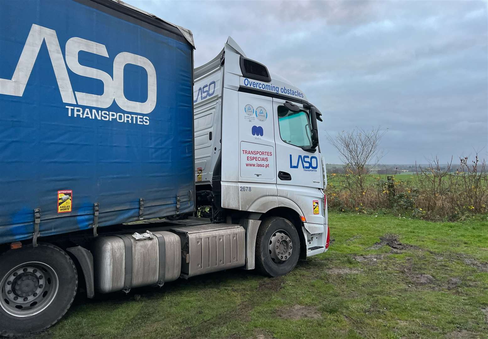 The truck got stuck on a muddy patch. Picture: Rupert Collingwood