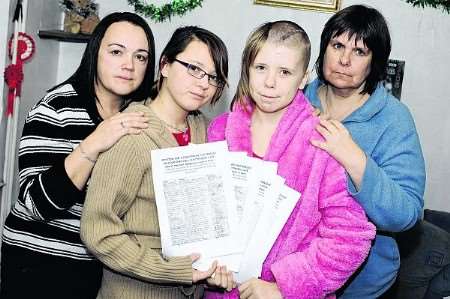 Kerri Deakin, 2nd from left, and Charlotte Olde, both 14, who were both hit by a car two weeks ago, together with their mums Sharon Deakin and Jackie Olde