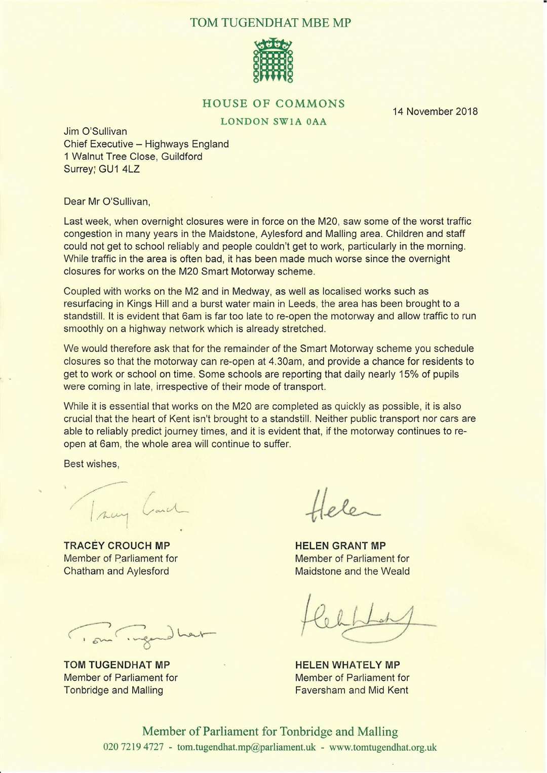 The letter signed by four Kent MPs has been sent to Highways England's chief executive, Jim O'Sullivan (5423325)